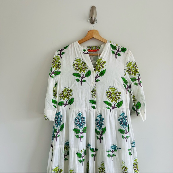 Oliphant Button Neck 3/4 Sleeve Maxi Dress Puglia Lime Size XS - Picture 6 of 10